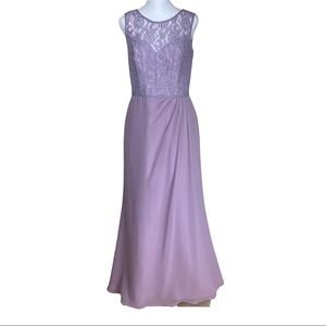 Alfred Angelo lilac lace top open back ruched prom gown bridesmaids maxi dress 8